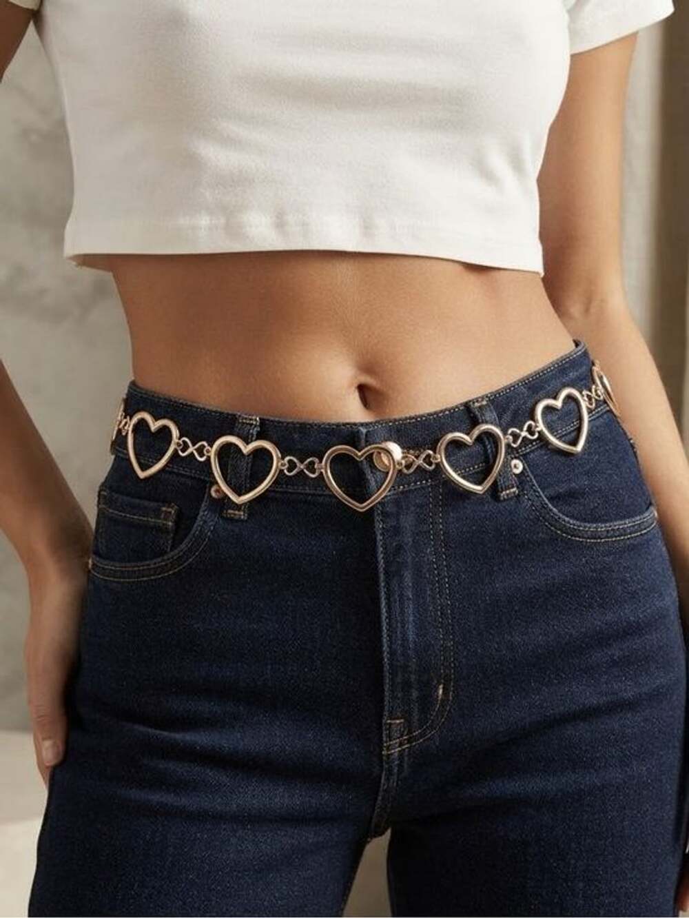 Gold Heart Link Chain Belt for Women